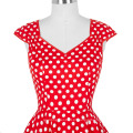 Grace Karin Stock sem mangas V-Neck Polka Dots Pattern Cotton Retro Vintage Red Party Dress CL007600-8